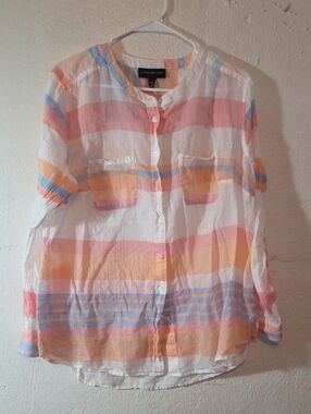 Lane Bryant Pastel Striped Gauze Button-Up Shirt in Pink, Peach, Blue Size 14/16